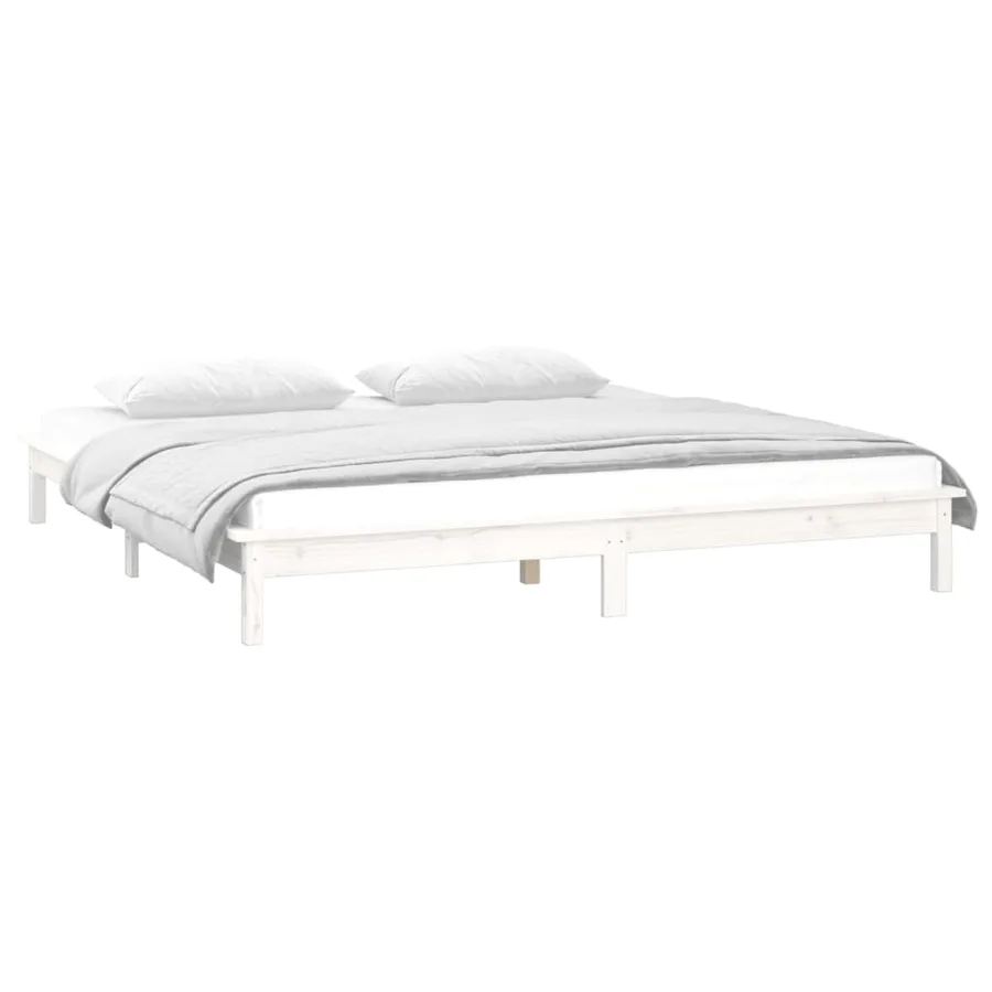 Cadre de lit à LED sans matelas blanc 140x190 cm bois massif - 5