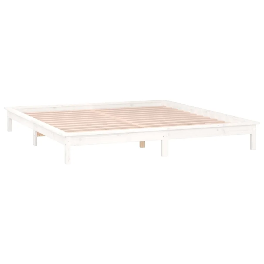 Cadre de lit à LED sans matelas blanc 140x190 cm bois massif - 6