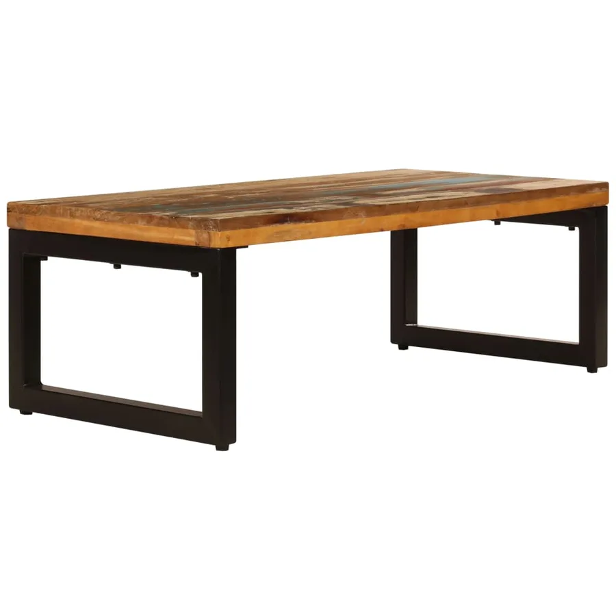 Table basse 100x50x35 cm Bois de récupération solide et acier - 2
