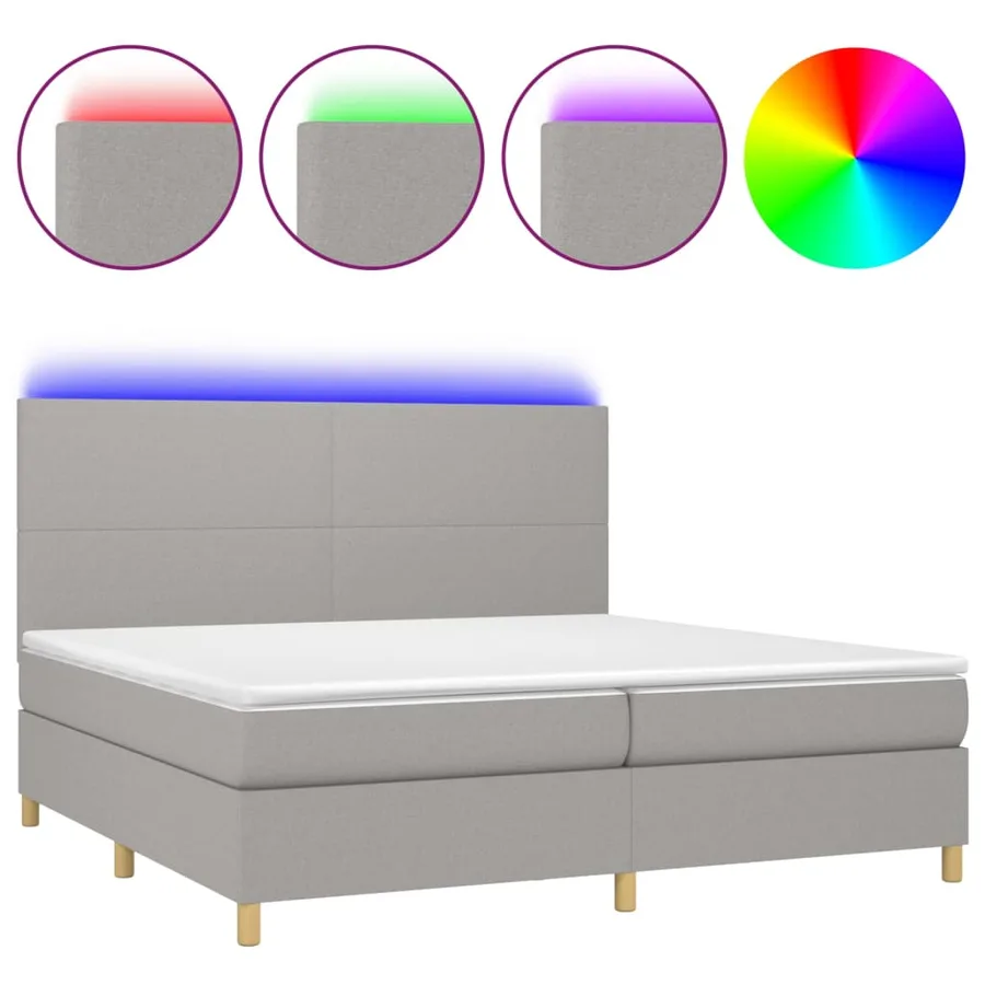 Sommier à lattes de lit et matelas et LED Gris clair 200x200 cm - 2