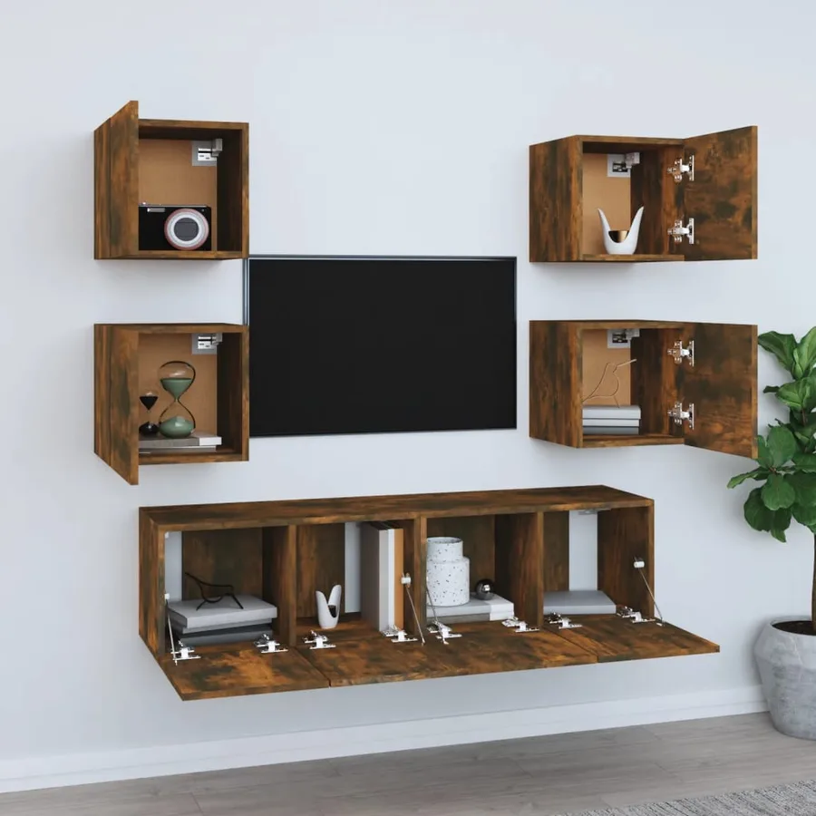 Ensemble de meubles TV 6 pcs Chêne fumé Bois d'ingénierie - 3