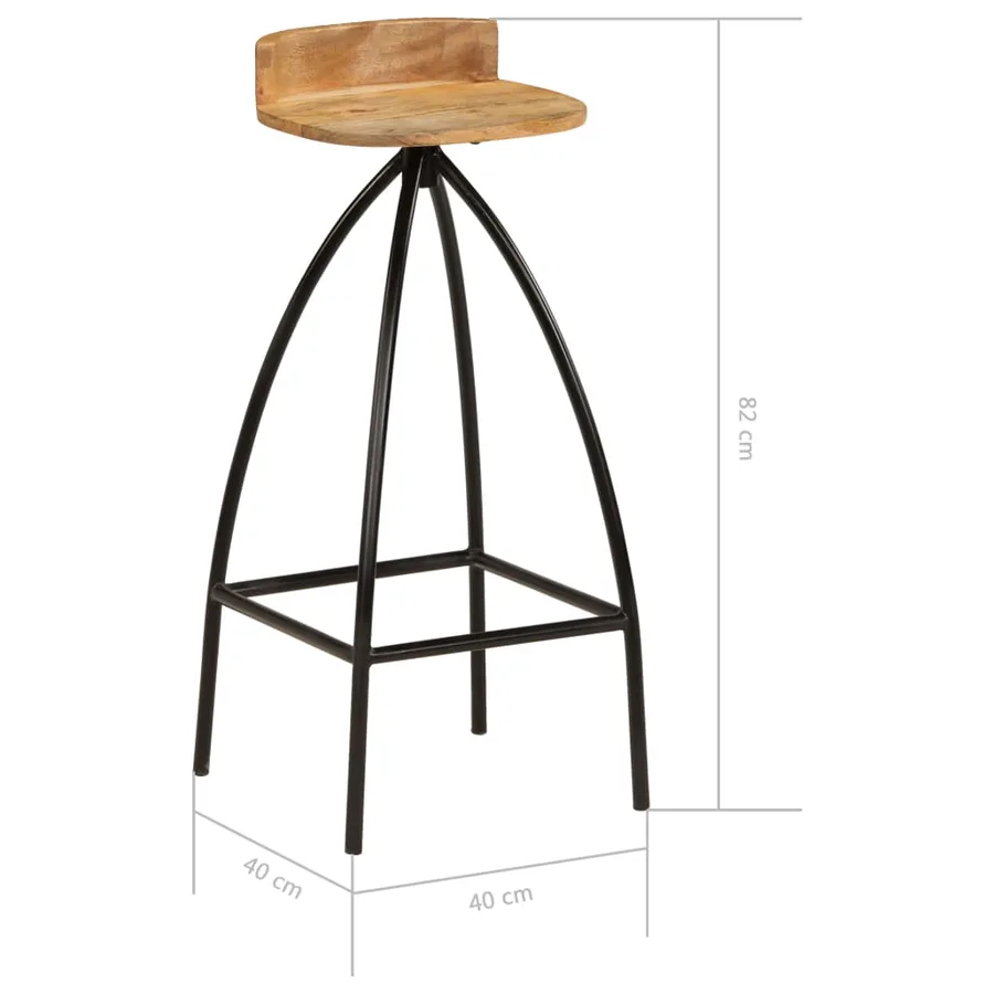 Chaises de bar lot de 2 bois de manguier solide - 8