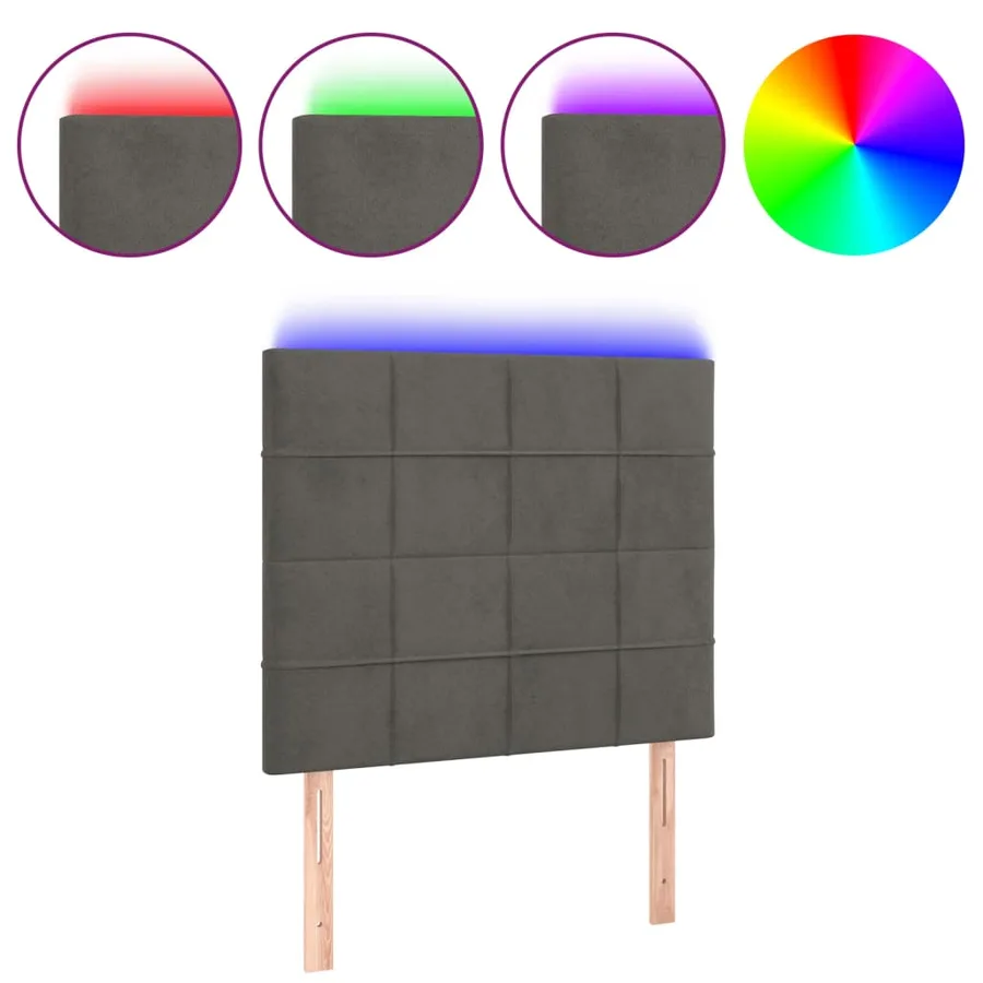 Tête de lit à LED Gris foncé 80x5x118/128 cm Velours - 2