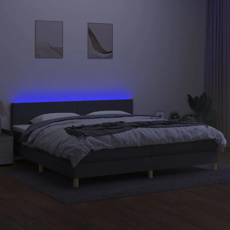 Sommier à lattes de lit et matelas et LED Gris foncé 200x200 cm - 4