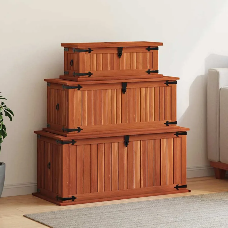 Coffres de rangement 3 pcs Bois d'acacia solide
