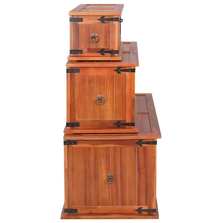 Coffres de rangement 3 pcs Bois d'acacia solide - 12
