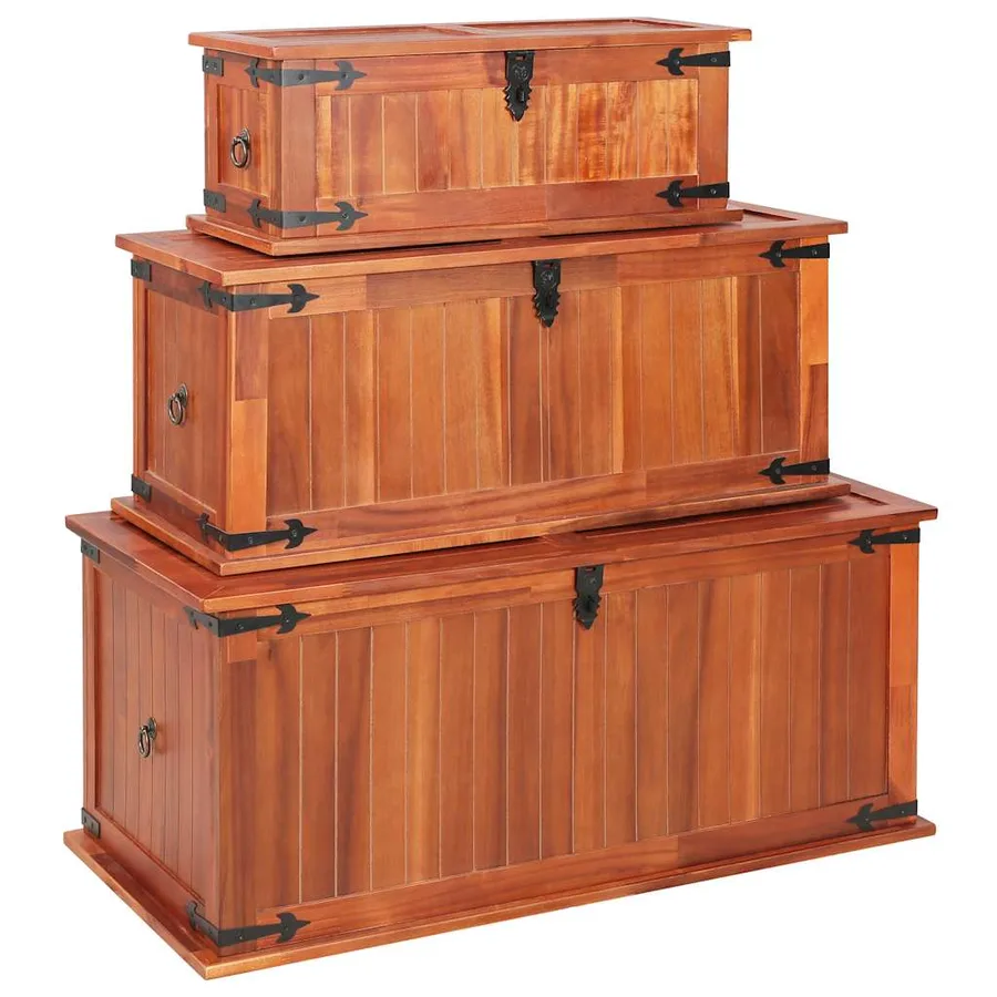 Coffres de rangement 3 pcs Bois d'acacia solide - 2