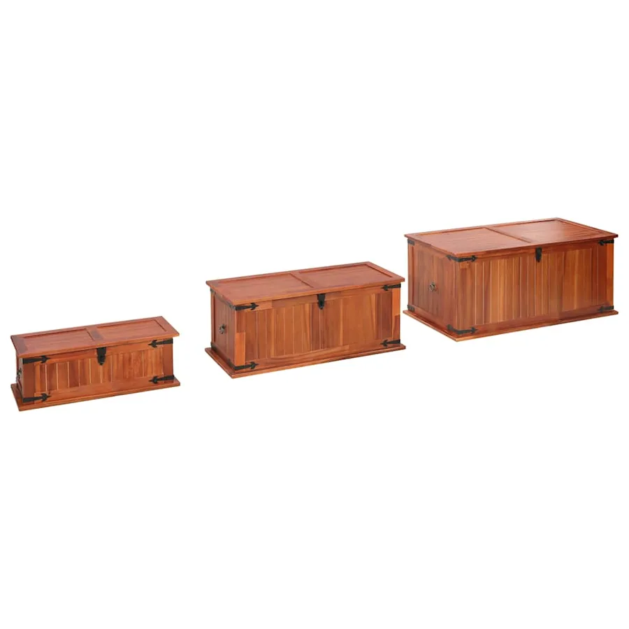 Coffres de rangement 3 pcs Bois d'acacia solide - 5