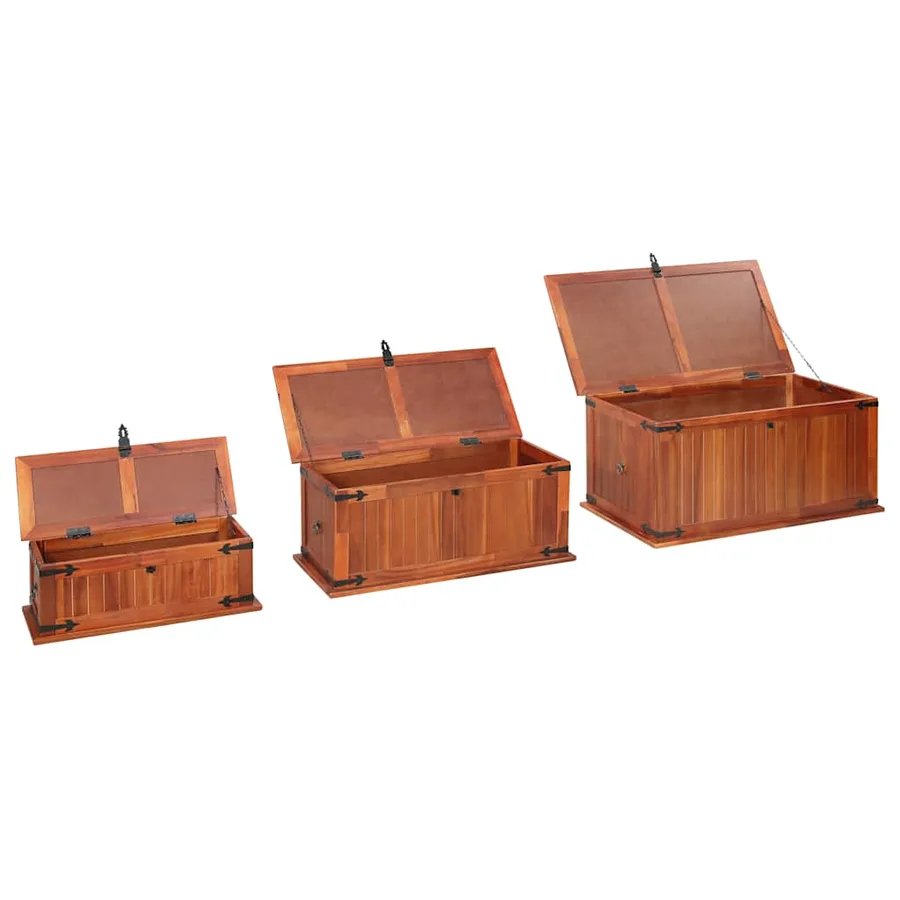 Coffres de rangement 3 pcs Bois d'acacia solide - 7