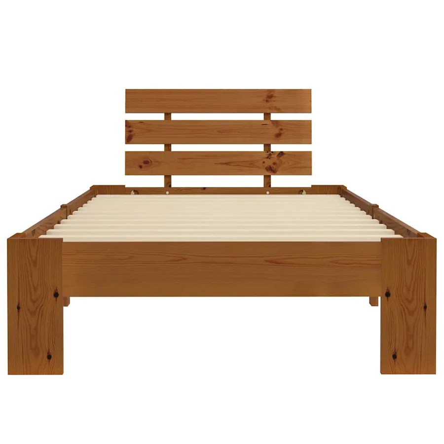Cadre de lit sans matelas Marron miel Bois pin massif 90x200 cm - 3