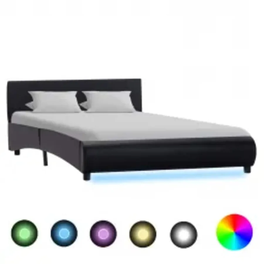 Cadre de lit avec LED sans matelas noir 140x200 cm