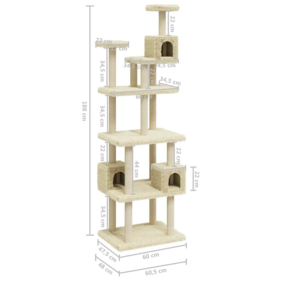 Arbre à chat avec griffoirs en sisal Crème 188 cm - 8