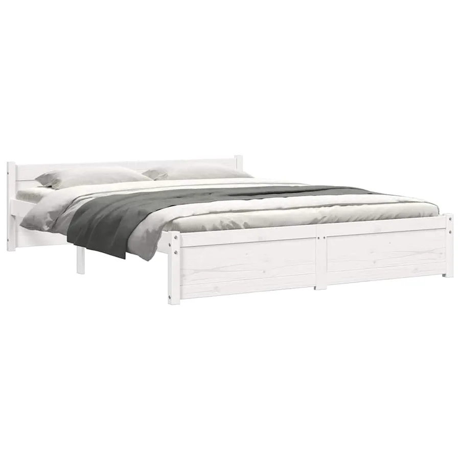 Cadre de lit sans matelas blanc bois massif 140x190 cm - 7