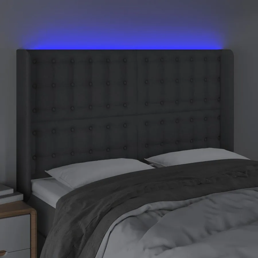 Tête de lit à LED Gris foncé 147x16x118/128 cm Tissu - 4