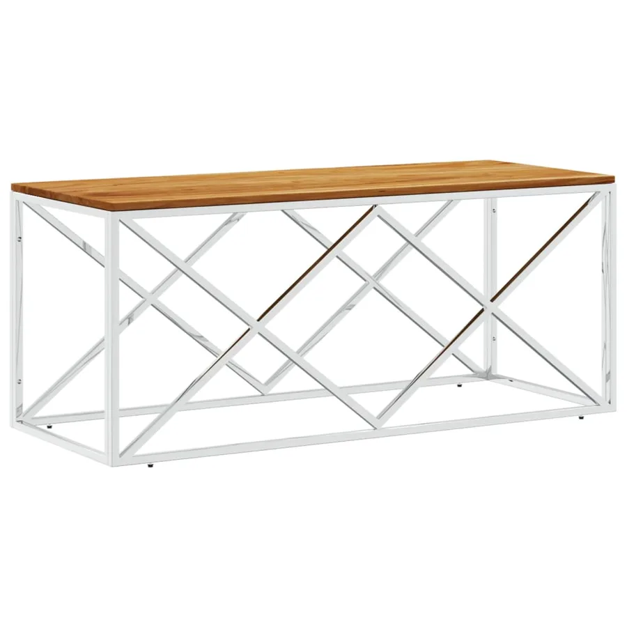 Table basse acier inoxydable et bois massif d'acacia - 2