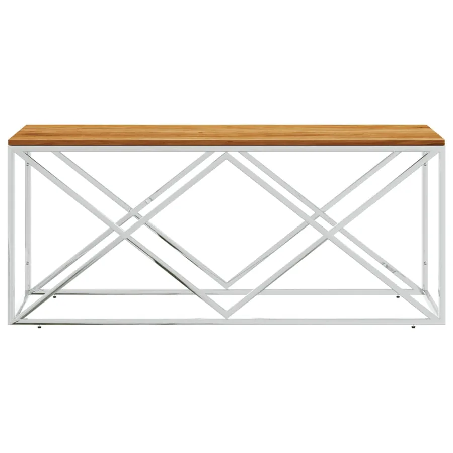 Table basse acier inoxydable et bois massif d'acacia - 3