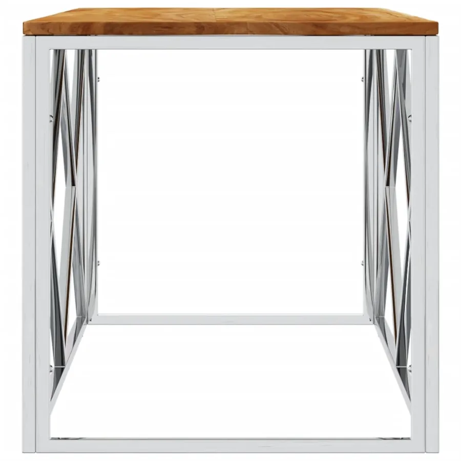 Table basse acier inoxydable et bois massif d'acacia - 4