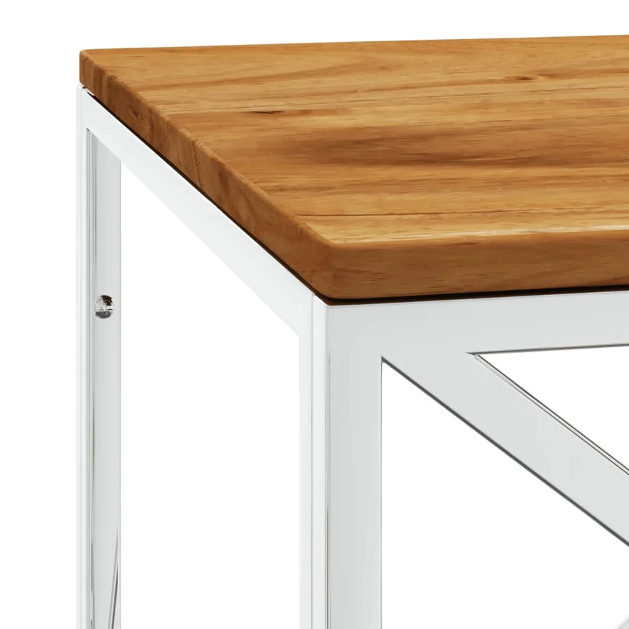 Table basse acier inoxydable et bois massif d'acacia - 5
