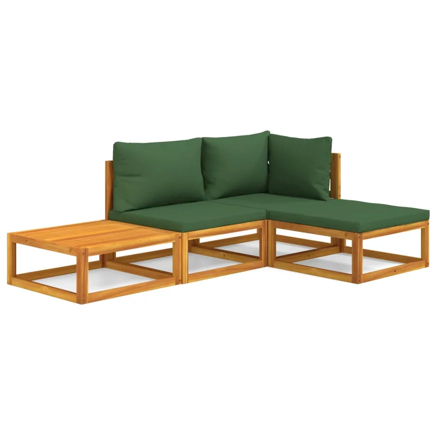 Salon de jardin 4 pcs avec coussins vert bois massif - 2