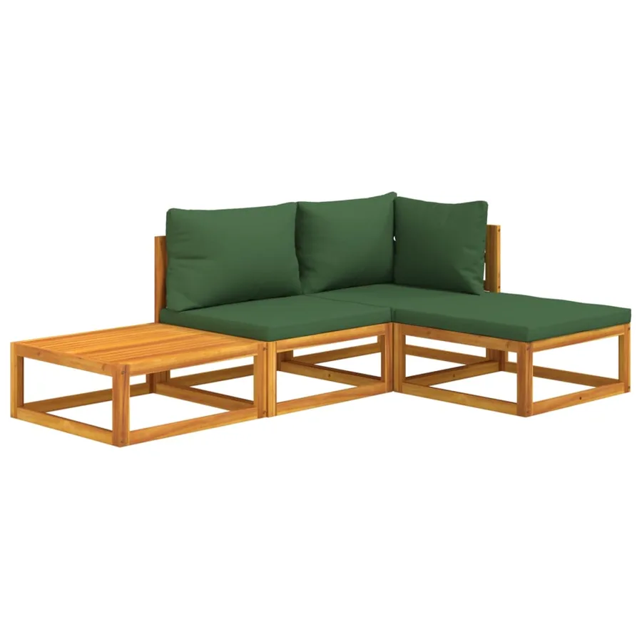 Salon de jardin 4 pcs avec coussins vert bois massif - 3
