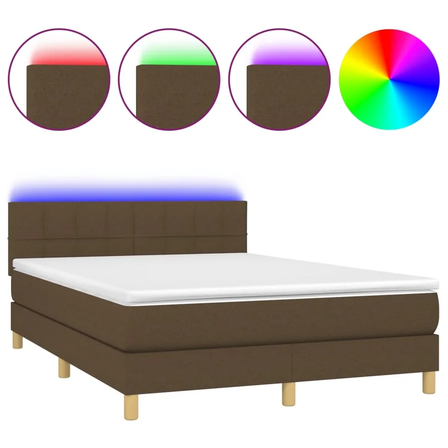 Sommier à lattes de lit matelas et LED Marron foncé 140x200 cm - 2