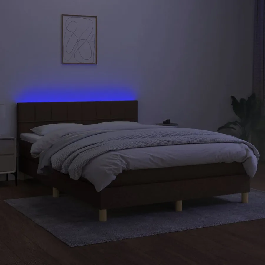 Sommier à lattes de lit matelas et LED Marron foncé 140x200 cm - 4