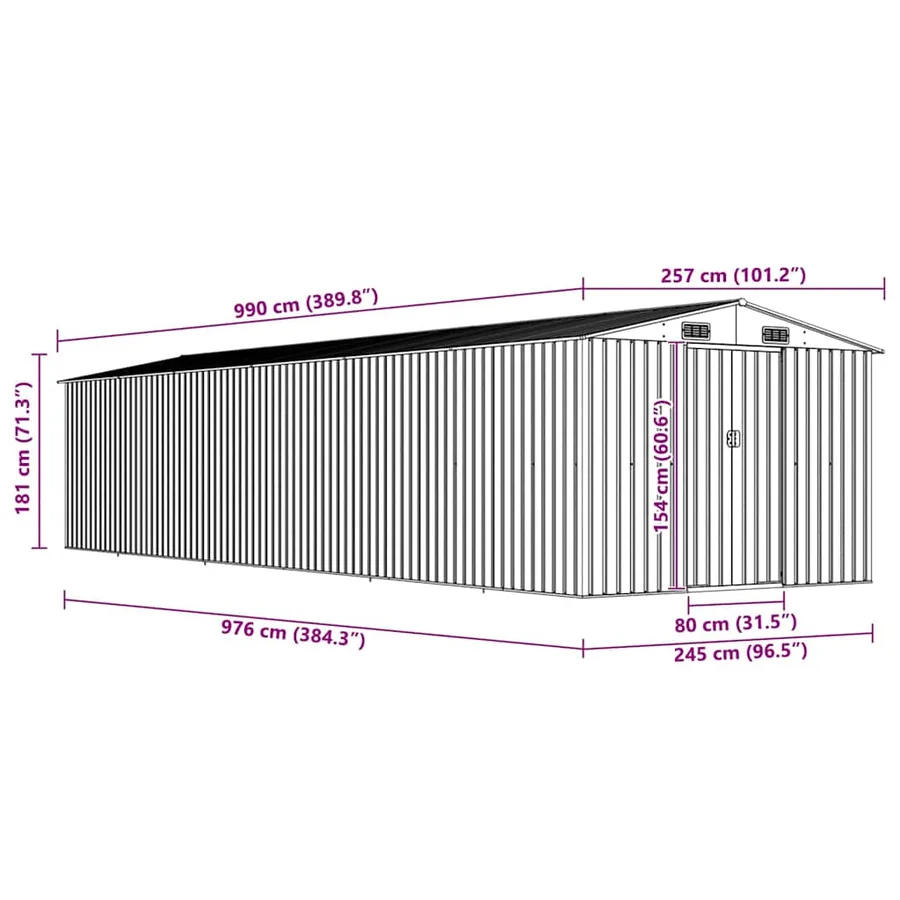 Abri de jardin Gris 257x990x181 cm Acier galvanisé - 9