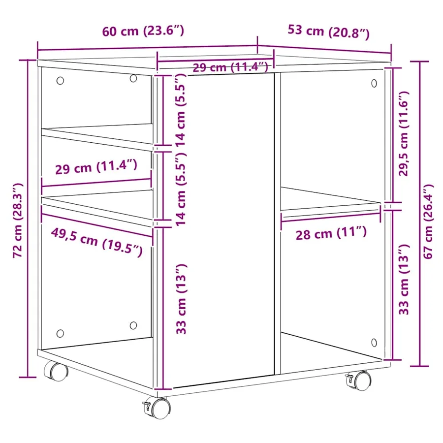 Armoire à roulettes Chêne Sonoma 60x53x72 cm Bois d'ingénierie - 9