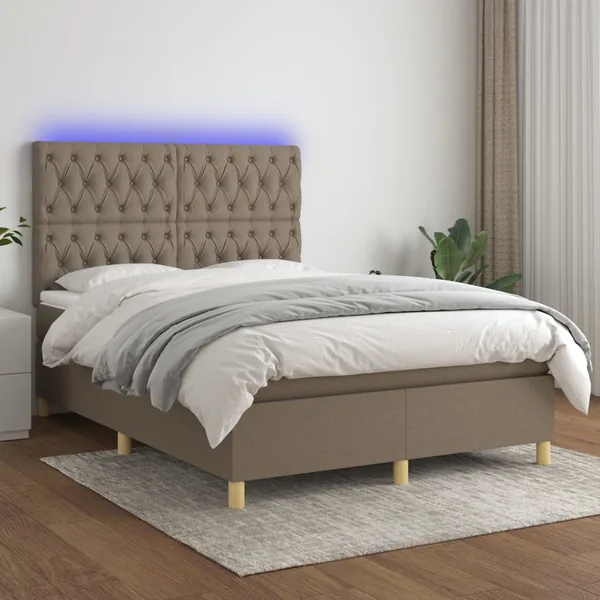 Sommier à lattes de lit et matelas et LED Taupe 140x190cm Tissu