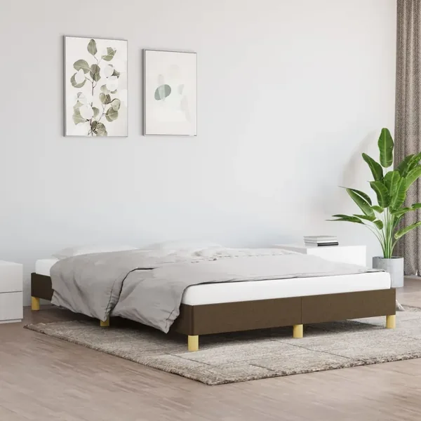 Cadre de lit sans matelas marron foncé 140x200 cm tissu
