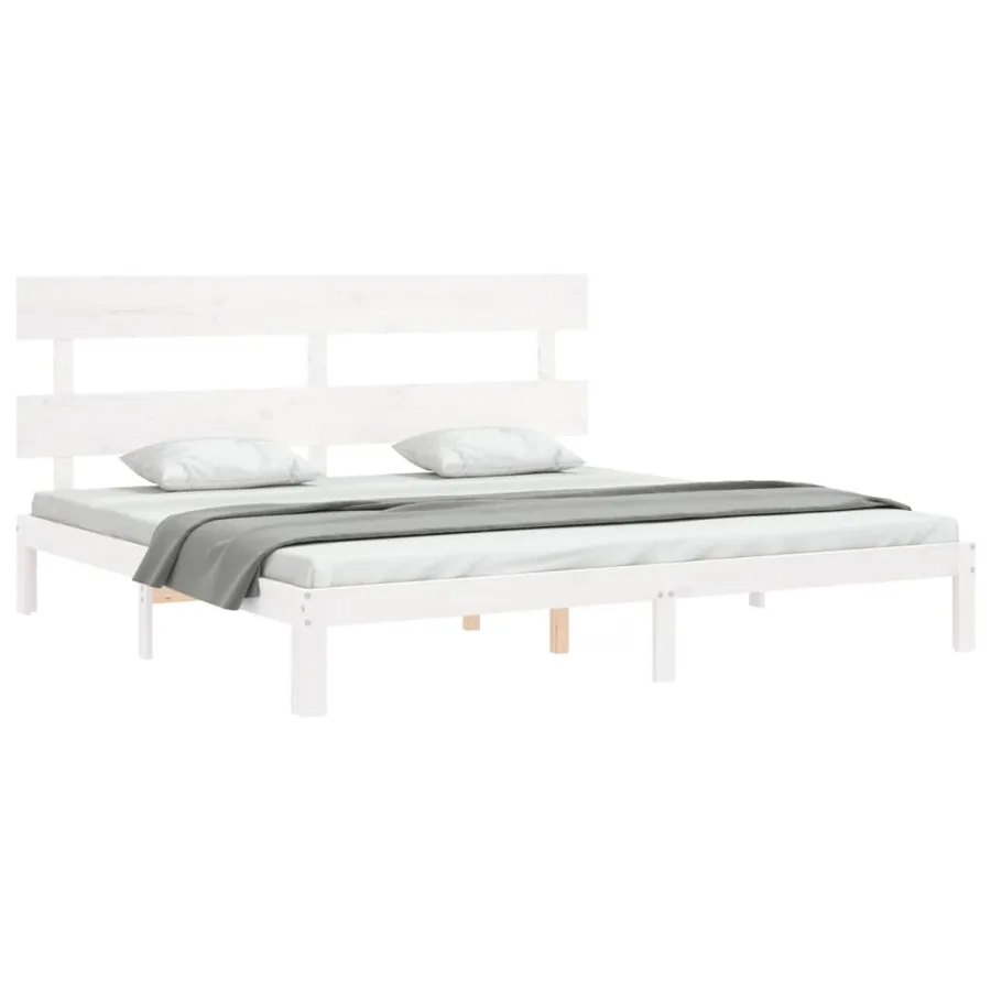 Cadre de lit sans matelas blanc 200x200 cm bois massif de pin - 4