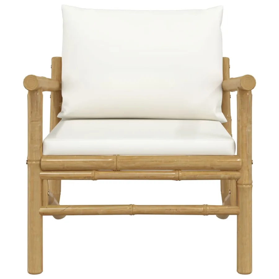 Chaises de jardin lot de 2 avec coussins blanc crème bambou - 4