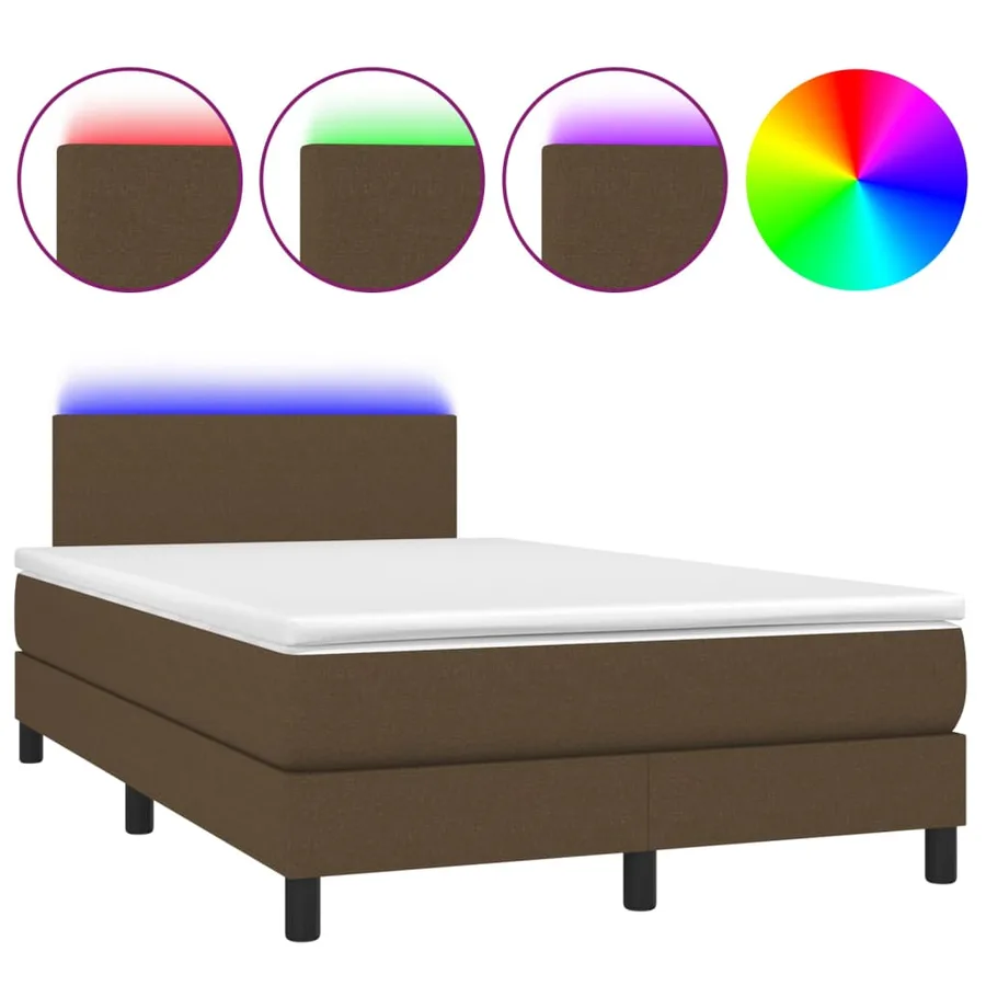 Sommier à lattes de lit matelas et LED Marron foncé 120x200 cm - 2