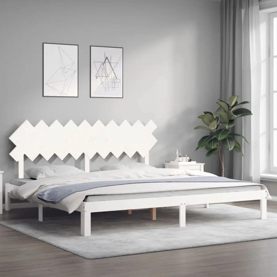 Cadre de lit sans matelas blanc 200x200 cm bois massif de pin - 3