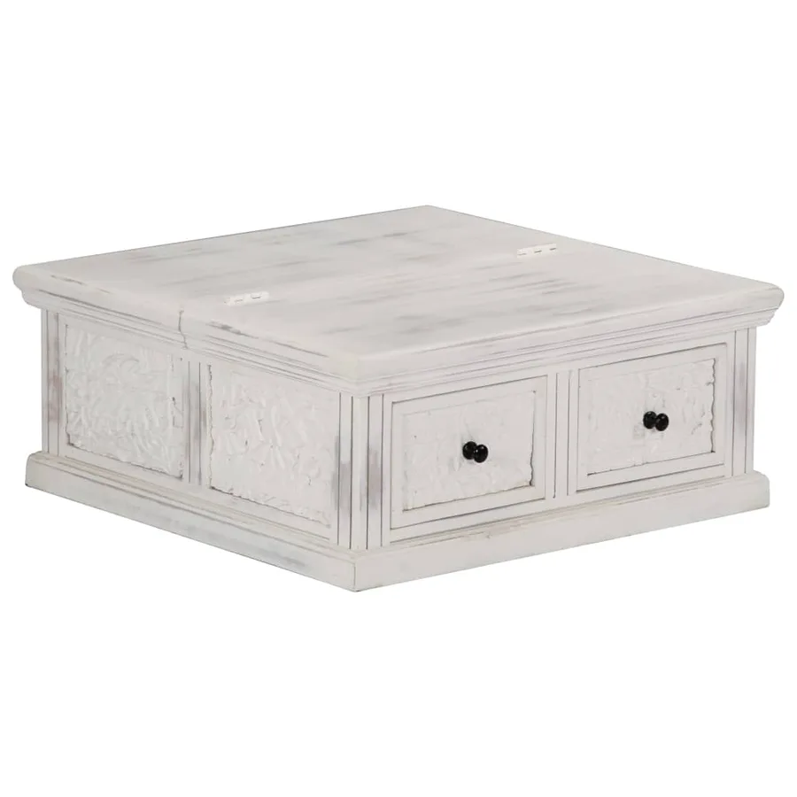 Table basse Blanc 70x70x30 cm Bois de manguier massif - 10