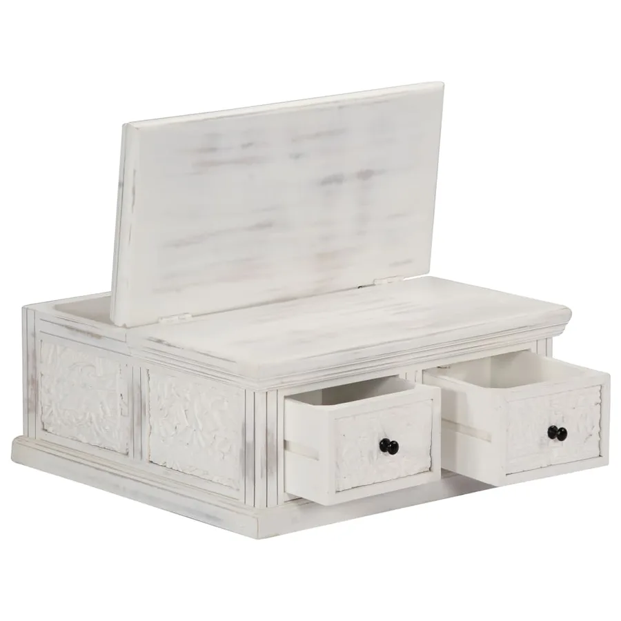 Table basse Blanc 70x70x30 cm Bois de manguier massif - 3
