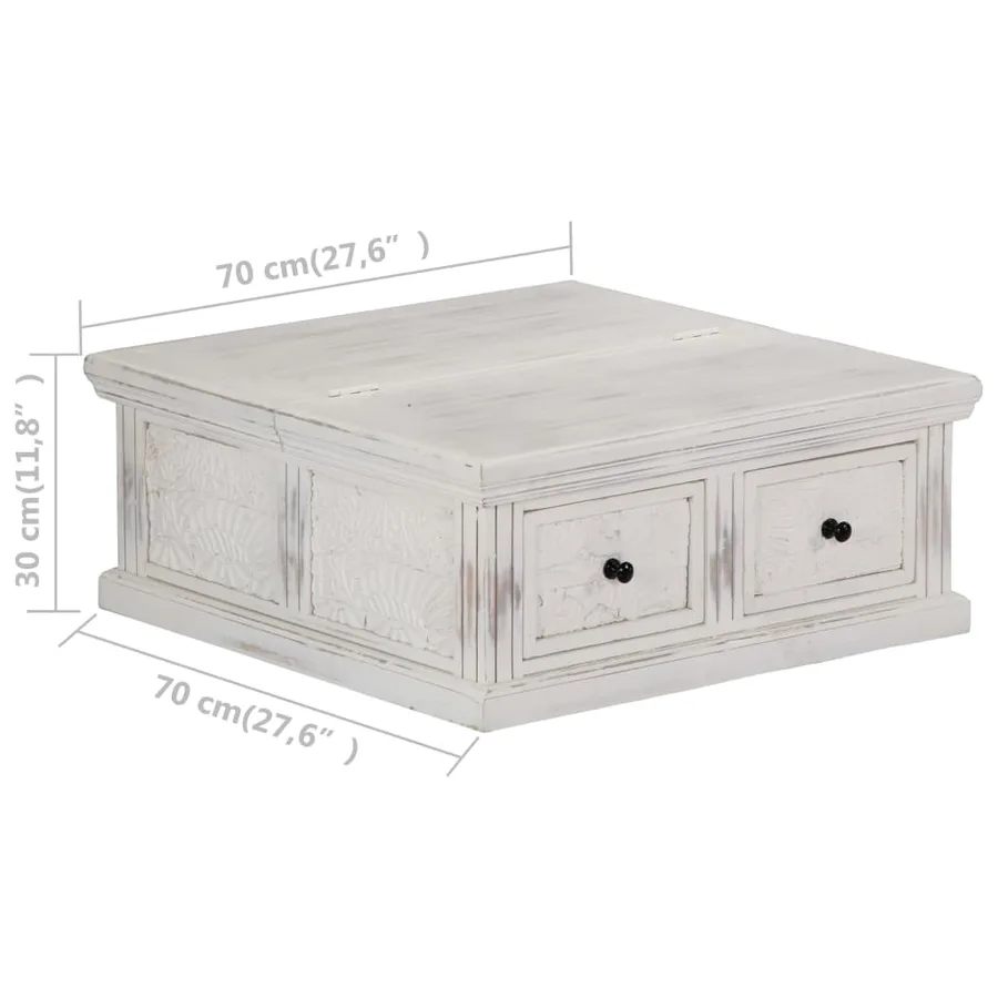 Table basse Blanc 70x70x30 cm Bois de manguier massif - 6