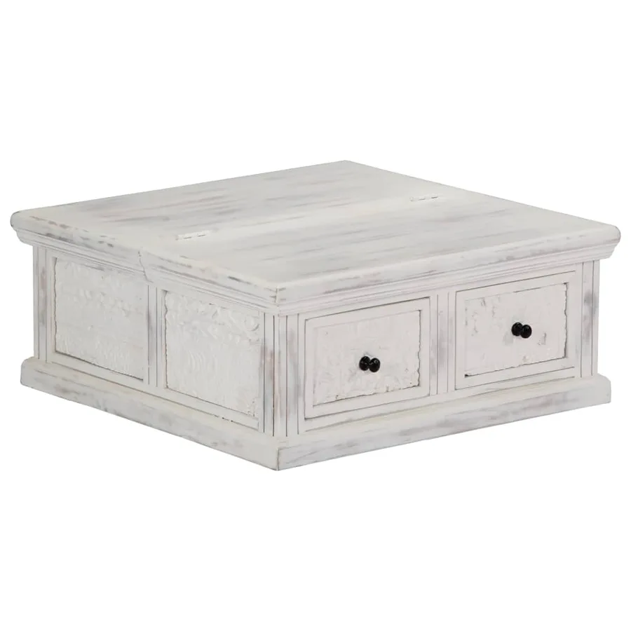 Table basse Blanc 70x70x30 cm Bois de manguier massif - 7