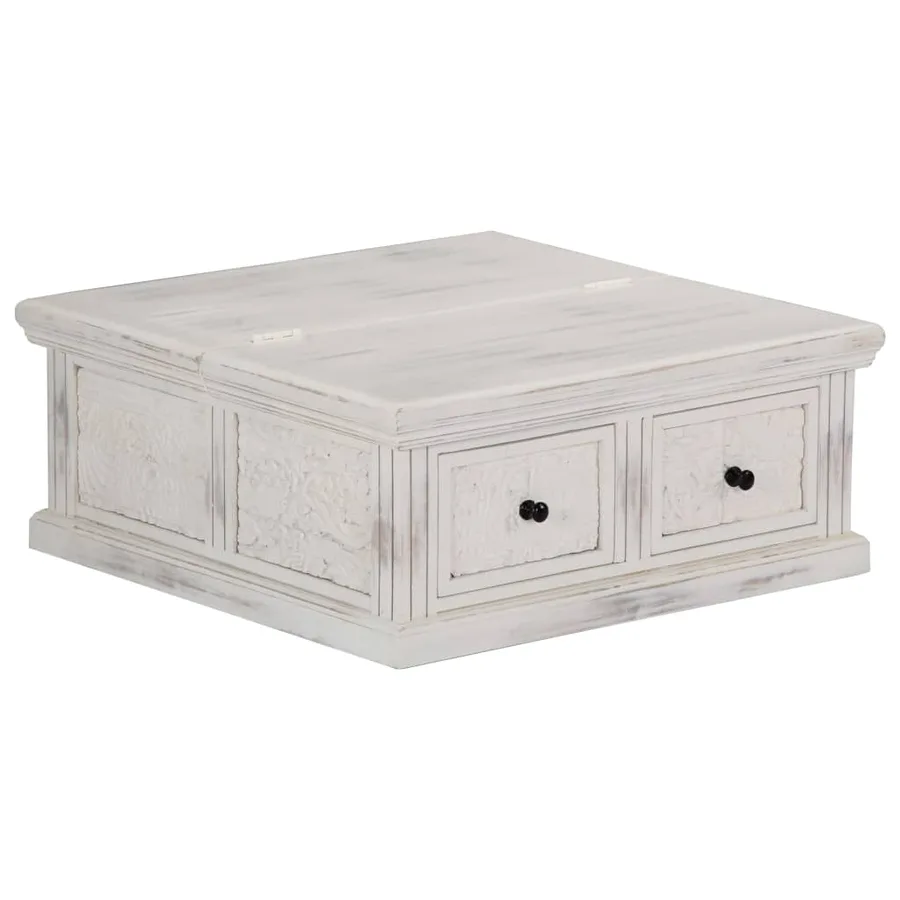 Table basse Blanc 70x70x30 cm Bois de manguier massif - 8
