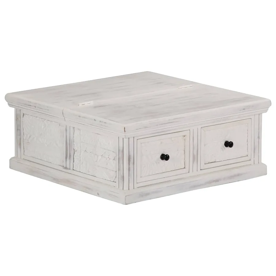 Table basse Blanc 70x70x30 cm Bois de manguier massif - 9