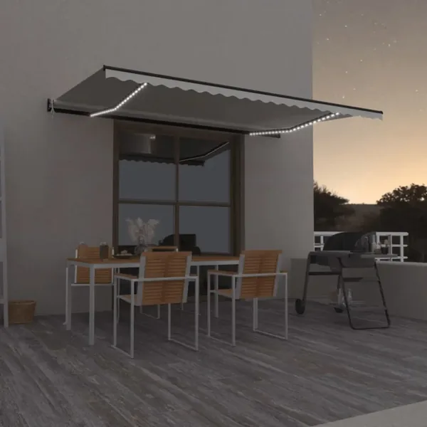Auvent automatique avec capteur de vent et LED 500x300 cm Crème