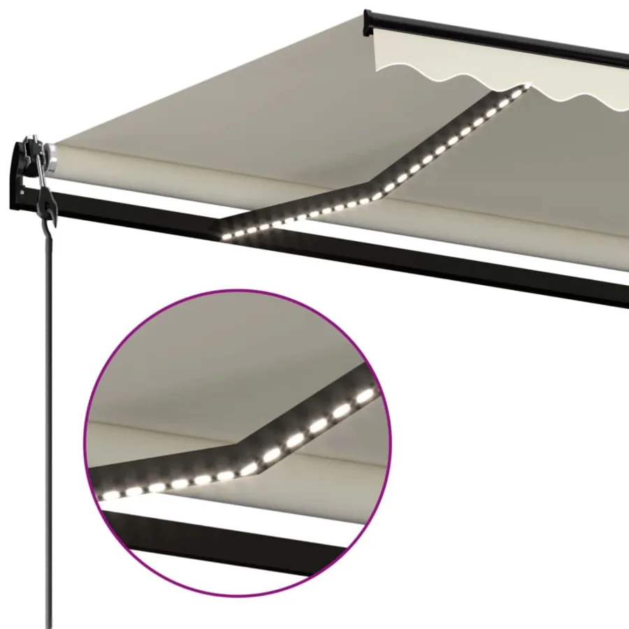 Auvent automatique avec capteur de vent et LED 500x300 cm Crème - 5