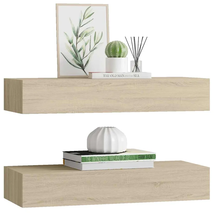 Étagères à tiroirs murales 2 pcs chêne 60x23,5x10 cm MDF - 4