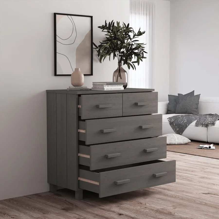 Buffet HAMAR Gris clair 79x40x80 cm Bois massif de pin - 7
