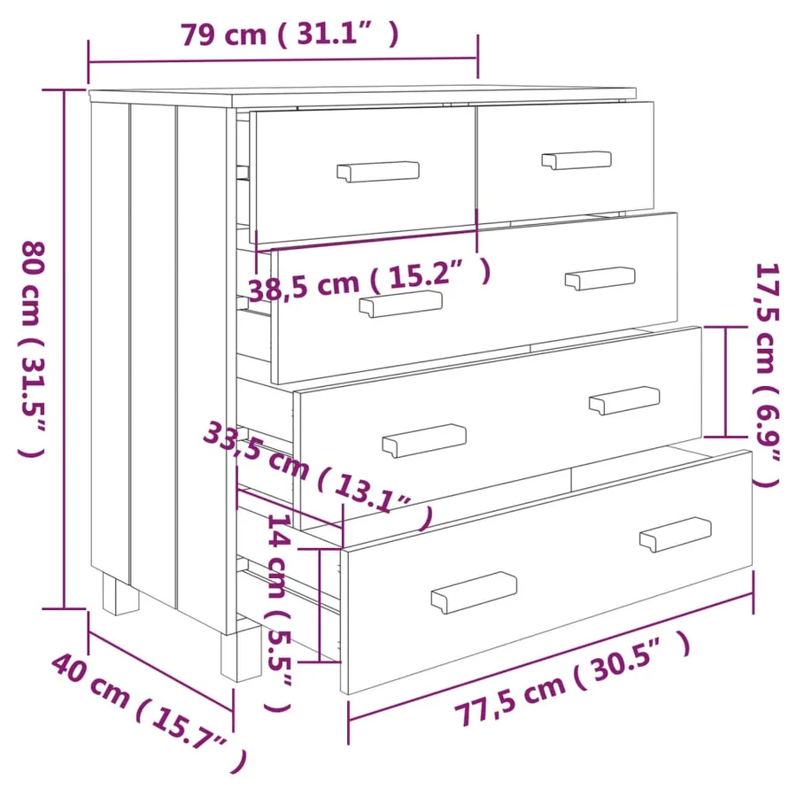 Buffet HAMAR Gris clair 79x40x80 cm Bois massif de pin - 9