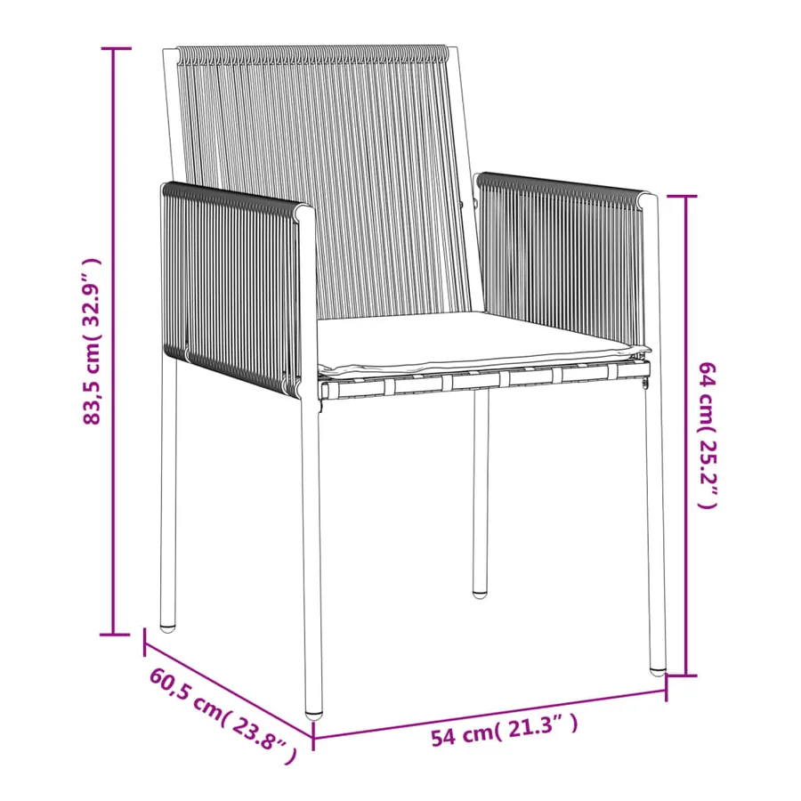 Chaises de jardin et coussins lot de 2 noir 54x60,5x83,5 cm - 9