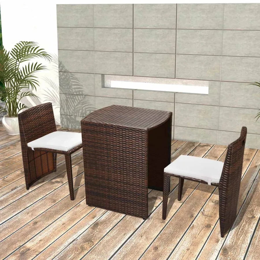 Ensemble de bistro 3 pcs avec coussins Résine tressée Marron