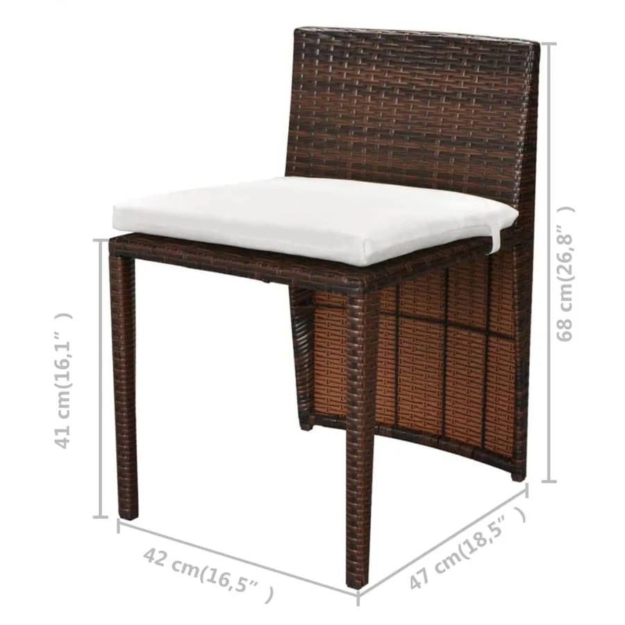 Ensemble de bistro 3 pcs avec coussins Résine tressée Marron - 10