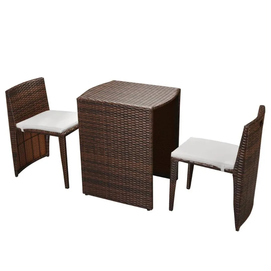 Ensemble de bistro 3 pcs avec coussins Résine tressée Marron - 2