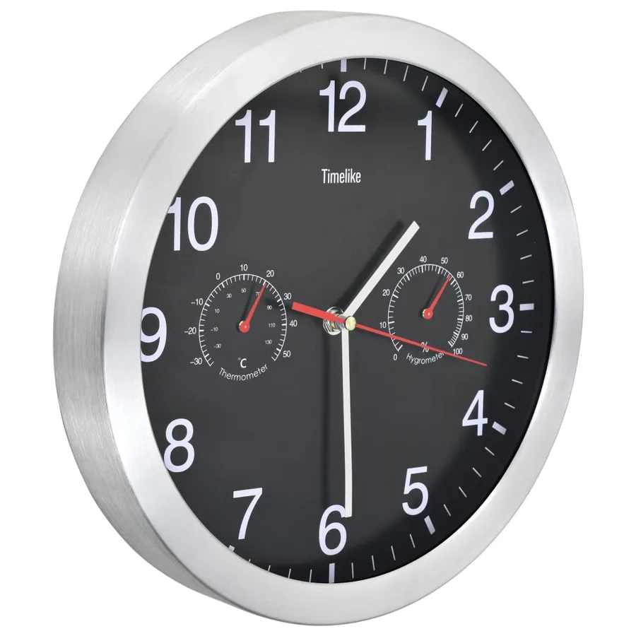 Horloge murale à quartz Hygromètre et thermomètre 30 cm Noir - 3